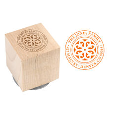 Circle Scroll Address Wood Block Rubber Stamp