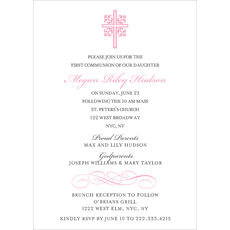 Pink Ornate Scroll Cross Invitations