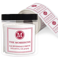 Circle Initial with Address Square Labels in a Jar