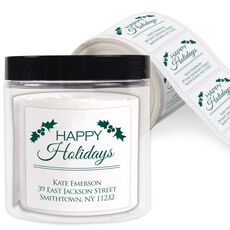 Happy Holidays Square Address Labels in a Jar
