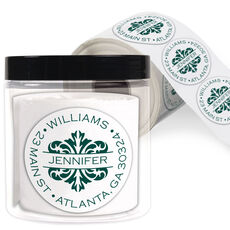 Toile Round Address Labels in a Jar