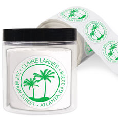 Palm Trees Round Address Labels in a Jar