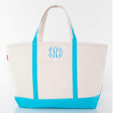 Personalized Large Turquoise Trimmed Boat Tote