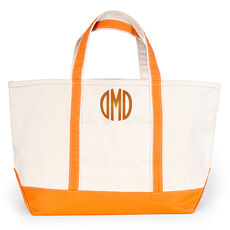 Personalized Large Orange Trimmed Boat Tote