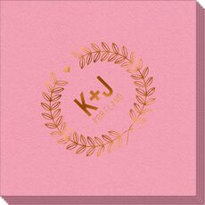 Laurel Wreath with Heart and Initials Linen Like Napkins