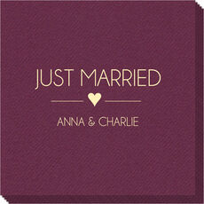 Just Married with Heart Linen Like Napkins