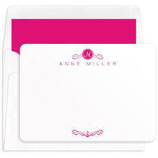 Scroll Initial Flat Note Cards - Raised Ink