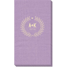 Laurel Wreath with Heart and Initials Moire Guest Towels