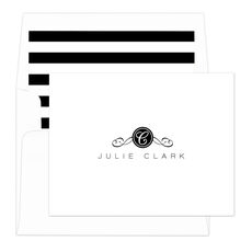 Scroll Initial Folded Note Cards - Raised Ink