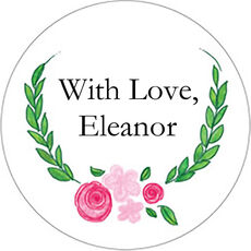 Pink Flower Wreath Round Gift Stickers