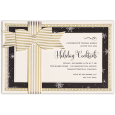 Black with Gold Striped Bow Die-cut Wrap Invitations