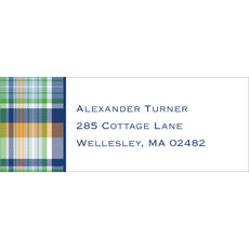Navy and Orange Madras Plaid Return Address Labels