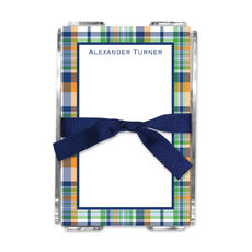 Navy and Orange Madras Plaid Memo Sheets in Holder