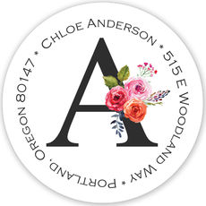White Floral Bunch Initial Round Address Labels