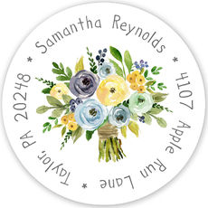 Yellow and Blue Bouquet Round Address Labels