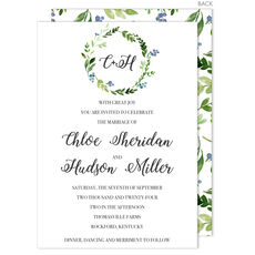 Green Wreath Initial Invitations