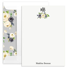 Gray and Ivory Roses Flat Note Cards