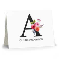 White Floral Bunch Initial Folded Note Cards