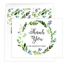 Green Wreath Thank You Folded Note Cards