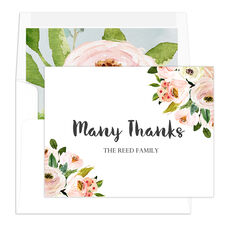 Pink Corner Roses Many Thanks Folded Note Cards