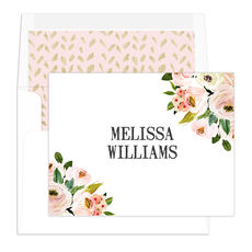 Pink Corner Roses Folded Note Cards