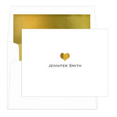 Sweet Heart Foil Stamped Folded Note Cards with Lined Envelopes