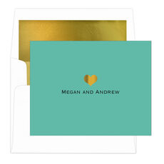 Sweet Heart Foil Stamped Folded Note Cards with Lined Envelopes