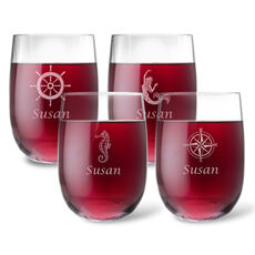 Personalized Tritan Acrylic 14 oz Stemless Wine Glass Set - Nautical Collection