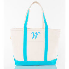 Personalized Medium Turquoise Trimmed Boat Tote