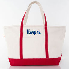 Personalized Large Red Trimmed Boat Tote