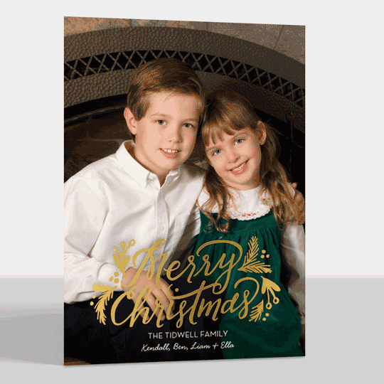Gilded Greenery Gold Foil Flat Holiday Photo Cards