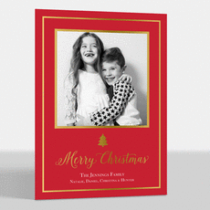 Framed Spruce Gold Foil Flat Holiday Photo Cards