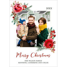 Vertical Corner Roses Holiday Photo Cards