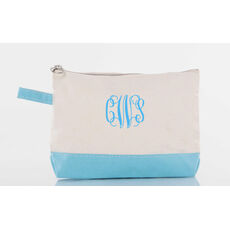 Personalized Baby Blue Trimmed Cosmetic Bag