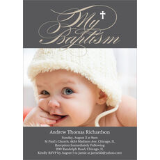 Grey My Baptism Photo Invitations