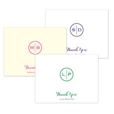 Circle Initials Thank You Folded Note Cards - Raised Ink