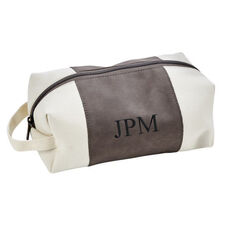 Personalized Grey Leatherette and Canvas Travel Kit