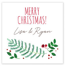 Merry Christmas Watercolor Square Gift Stickers