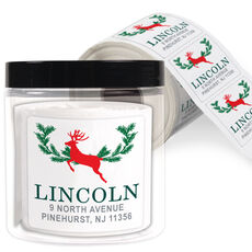Leaping Deer Square Address Labels in a Jar