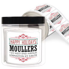 Happy Holidays Banner Square Address Labels in a Jar