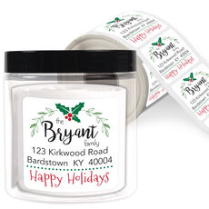 Holly Swag Square Address Labels in a Jar