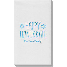 Happy Hanukkah Stars Linen Like Guest Towels