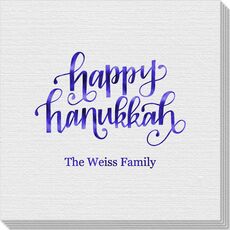 Hand Lettered Happy Hanukkah Linen Like Napkins