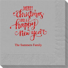 Hand Lettered Merry Christmas and Happy New Year Napkins