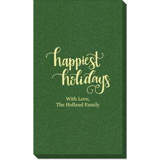 Hand Lettered Happiest Holidays Linen Like Guest Towels