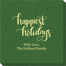 Hand Lettered Happiest Holidays Linen Like Napkins