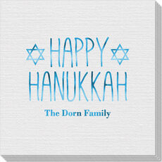 Happy Hanukkah Stars Linen Like Napkins