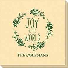 Joy To The World Wreath Linen Like Napkins