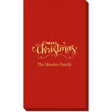 Hand Lettered Merry Christmas Scroll Linen Like Guest Towels
