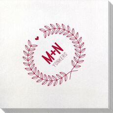 Laurel Wreath with Heart and Initials Bamboo Luxe Napkins